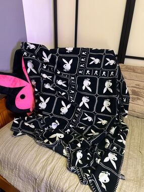 Playboy Logo Soft Throw Blanket - Black & White Y2k